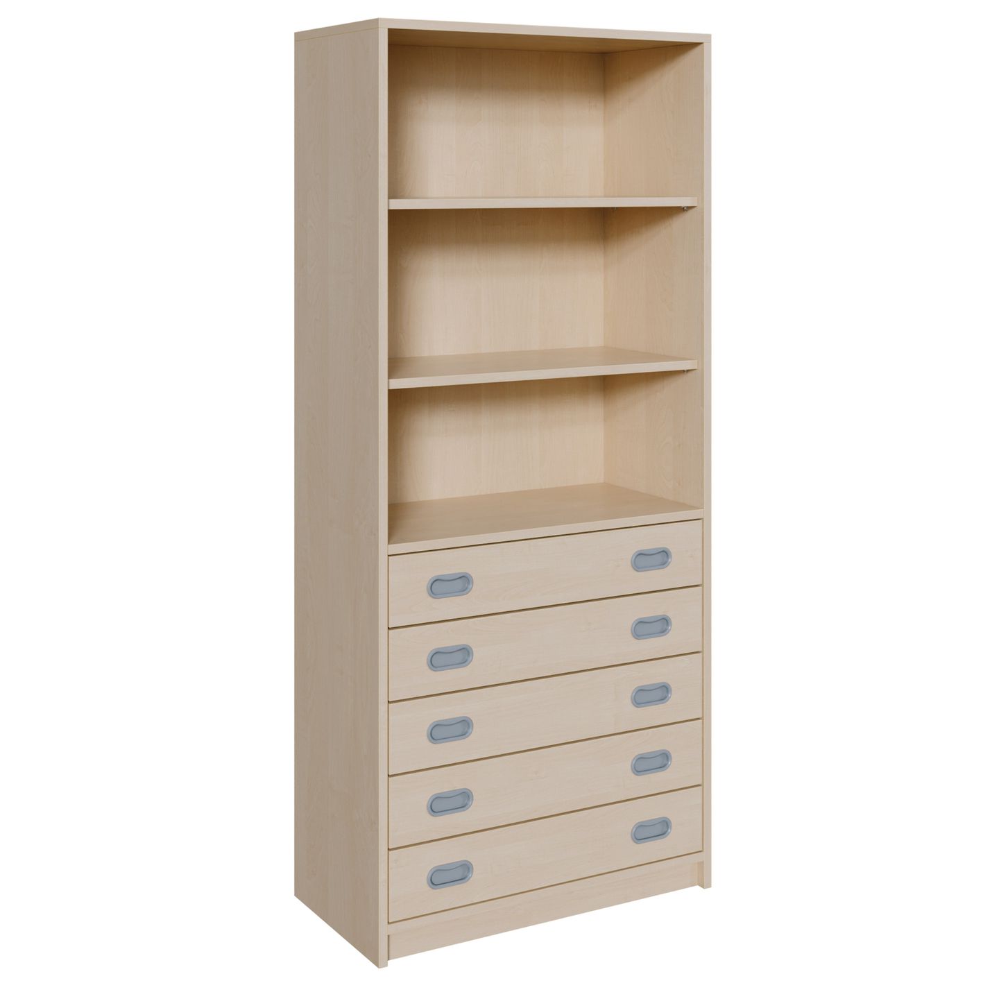 Schrank mit 5 Schubladen, oben Regal mit 2 Einlegeböden, B 78 x H 180 x T 40 cm