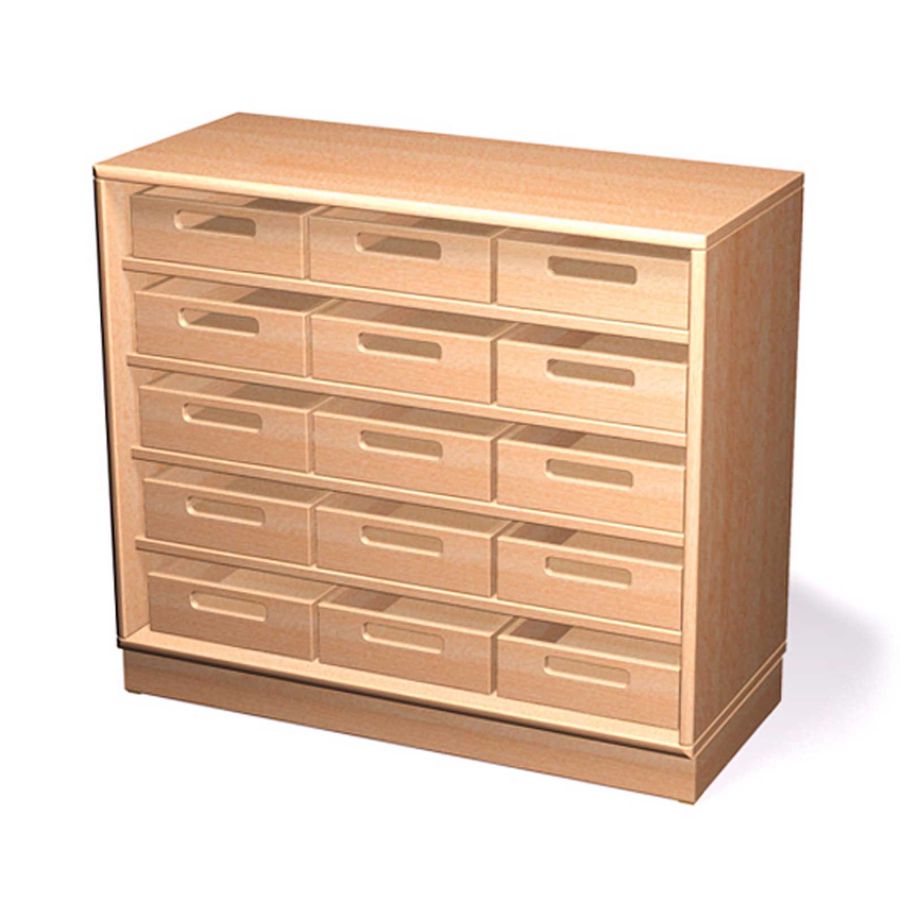 Schrank mit 15 Eigentumskästen mit Sockel, Massivholz Birke, B 90 x H 80 x T 40 cm