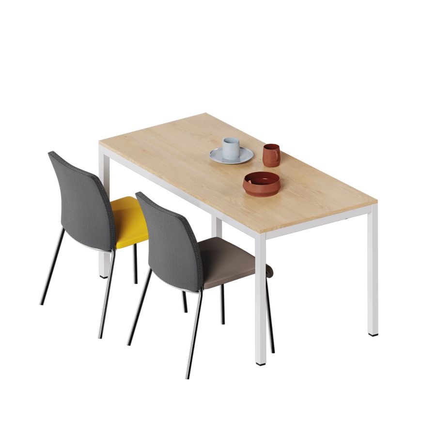 Rechtecktisch, B 160 x H 72 x T 80 cm, Melaminharz-Belag, Tischbeine aus Stahl