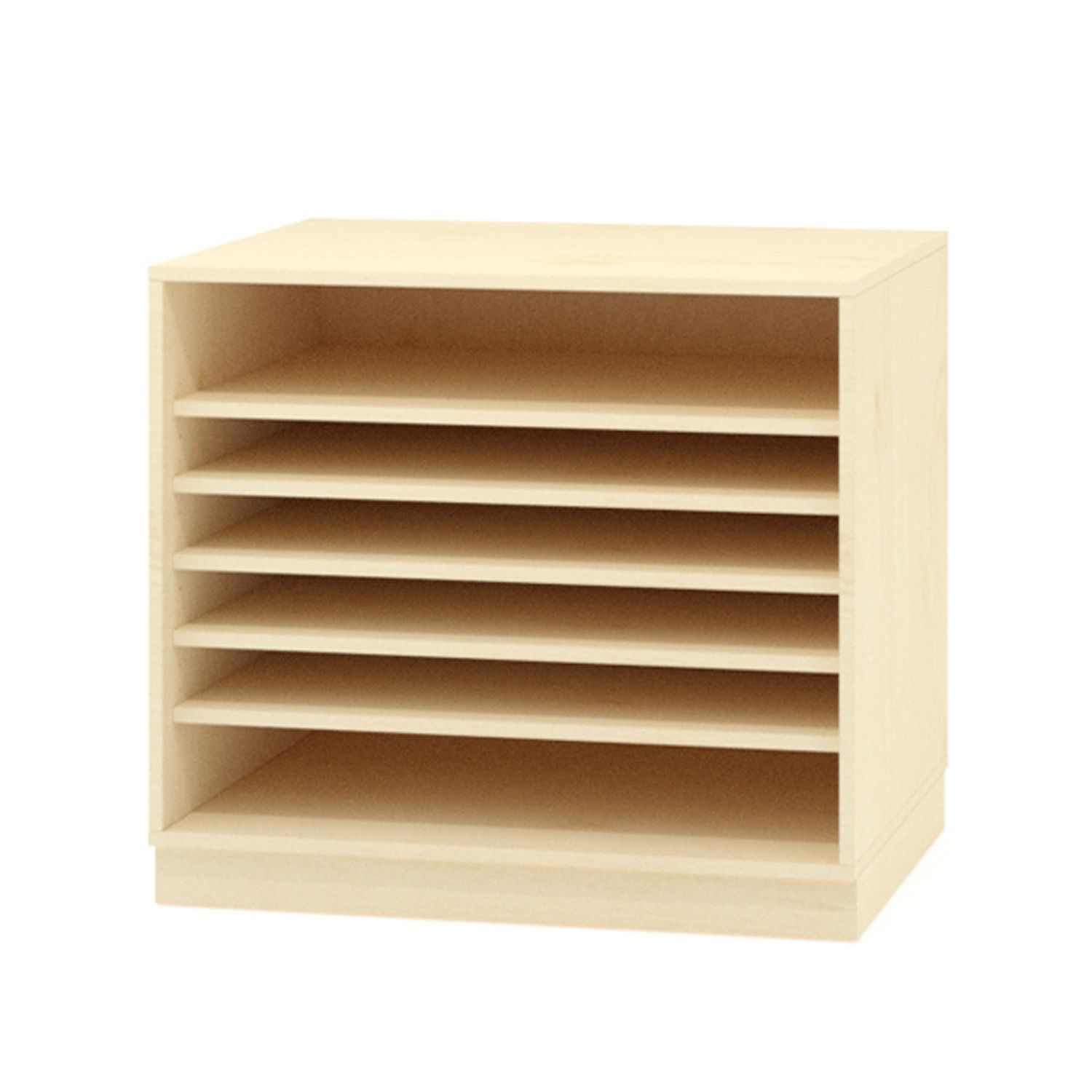 Papierschrank offen mit Sockel und 5 Einlegeböden, Furnier Eiche, B 90 x H 80 x T 60 cm