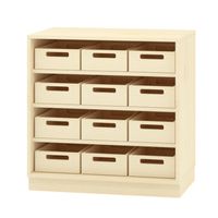 Schrank mit 12 Materialkästen, mit Sockel, 3 Einlegeböden, Dekor, B 80 x H 80 x T 40 cm