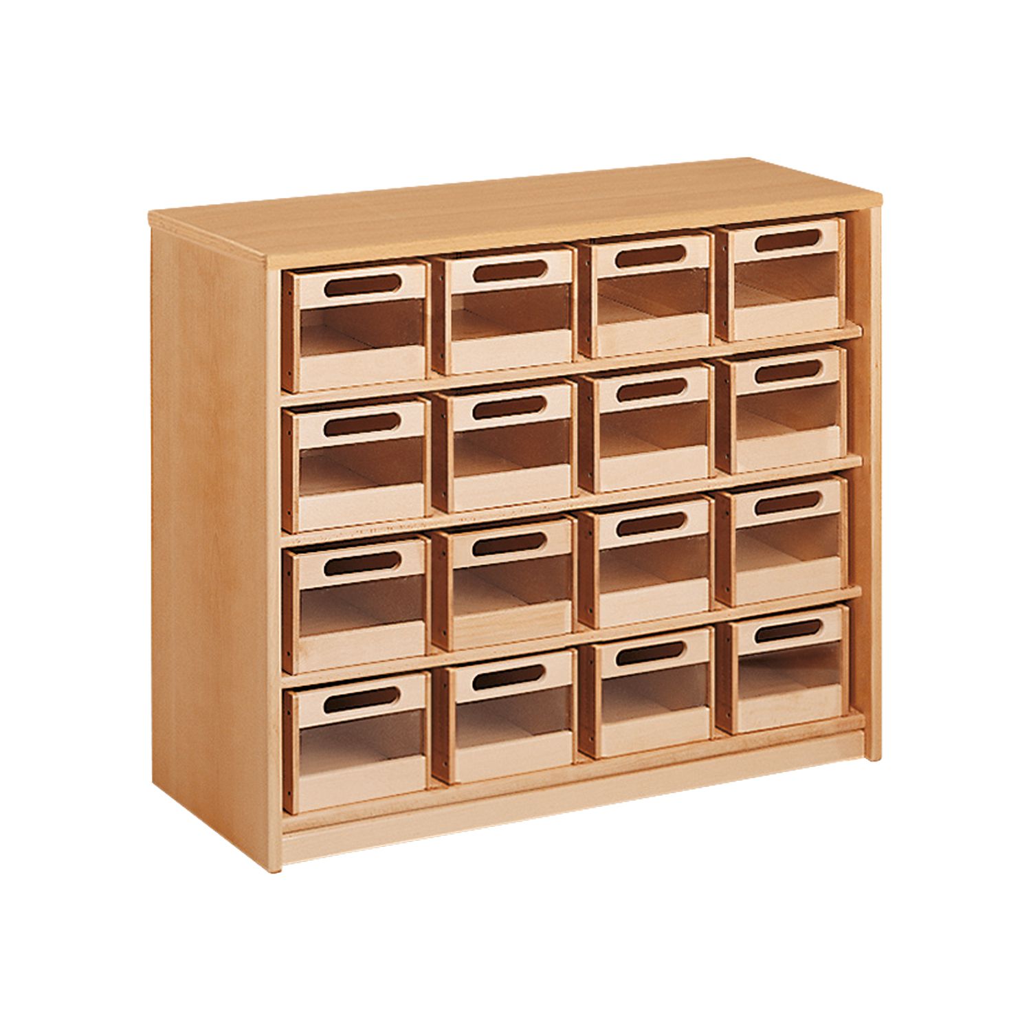 Schrank mit 16 Acryl-Materialkästen