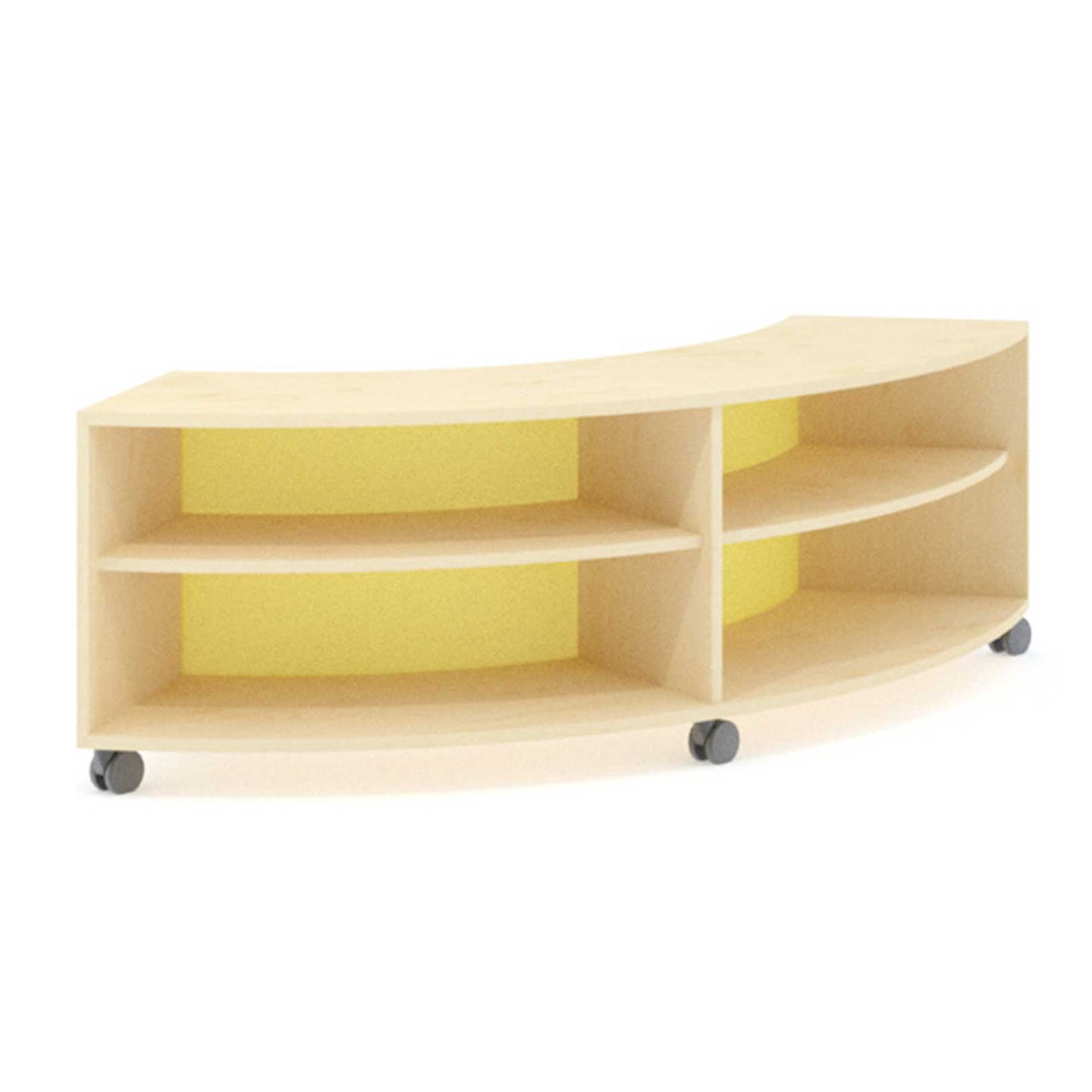 Schlangenregal mit Rollen, B 120 x H 55 x T 120 cm, Furnier