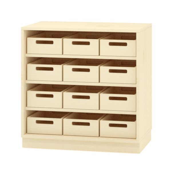 Schrank mit 12 Materialkästen, mit Sockel, 3 Einlegeböden, Dekor, B 80 x H 80 x T 40 cm