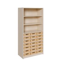 Schrank mit 21 flachen Massivholzkästen, oben Regal mit 2 Einlegeböden, B 78 x H 160 x T 40 cm
