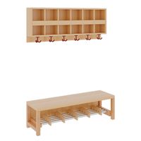 Komplettgarderobe Dekor Birke B 120 x SH 26 x T 35 cm, Haken blau, Sitzfläche himmelblau