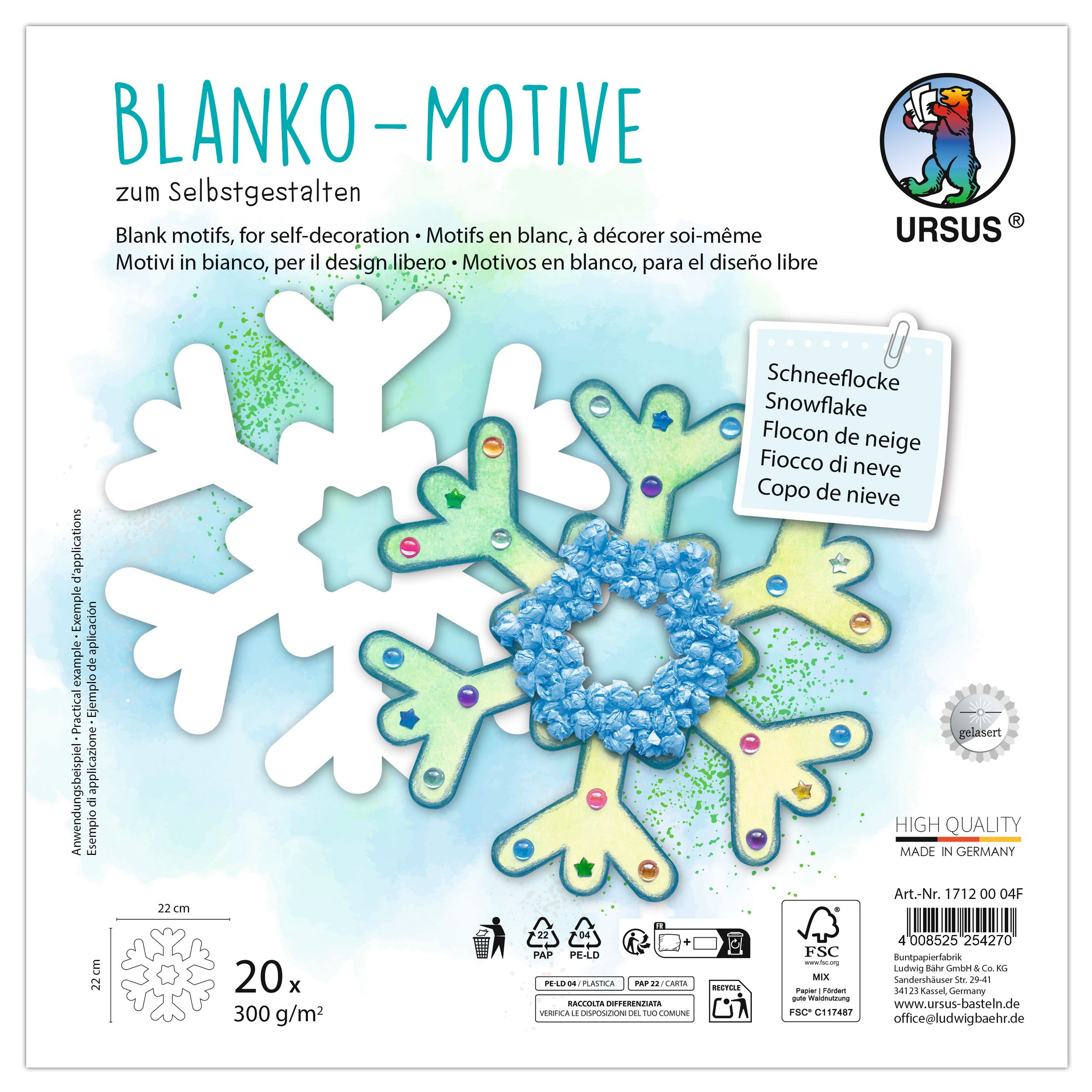 Blanko-Motive Schneeflocke, 20 Stanzbögen
