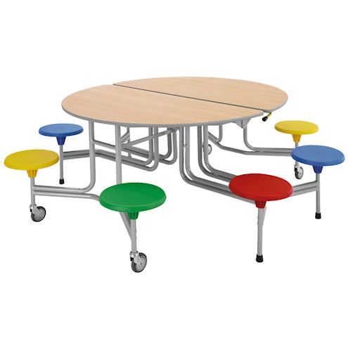 8er-Tisch-Sitz-Kombination oval, Tischhöhe 74 cm, Sitzhöhe 43,5 cm