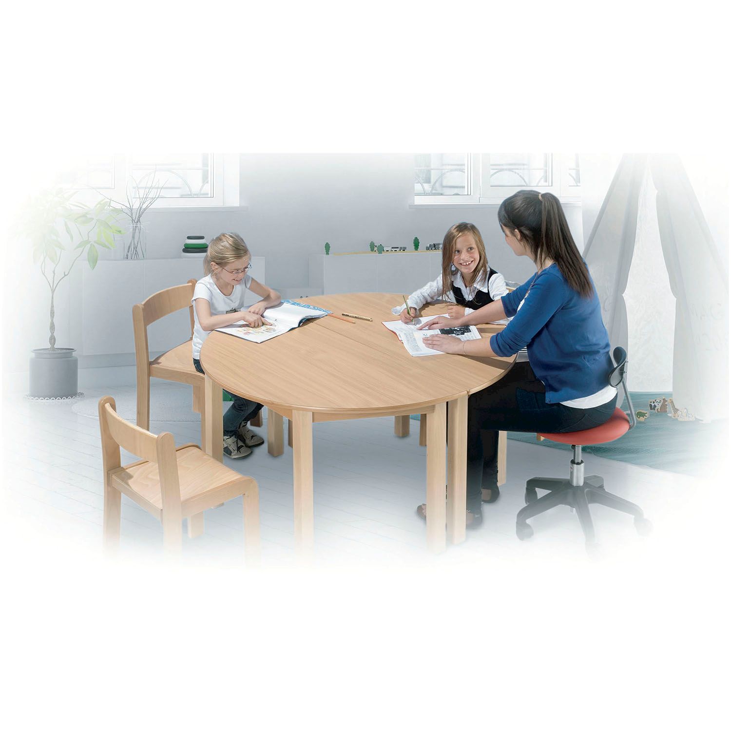 Halbrundtisch, B 120 x 60 cm, mit HPL Schichtstoff, Gleiter