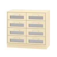Schrank mit 8 Schubladen und Sichtfenster mit Sockel, Furnier B 90 x H 80 x T 40 cm
