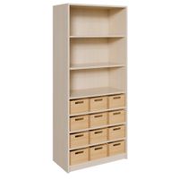 Schrank mit 12 hohen Massivholzkästen, oben Regal mit 2 Einlegeböden, B 78 x H 180 x T 40 cm