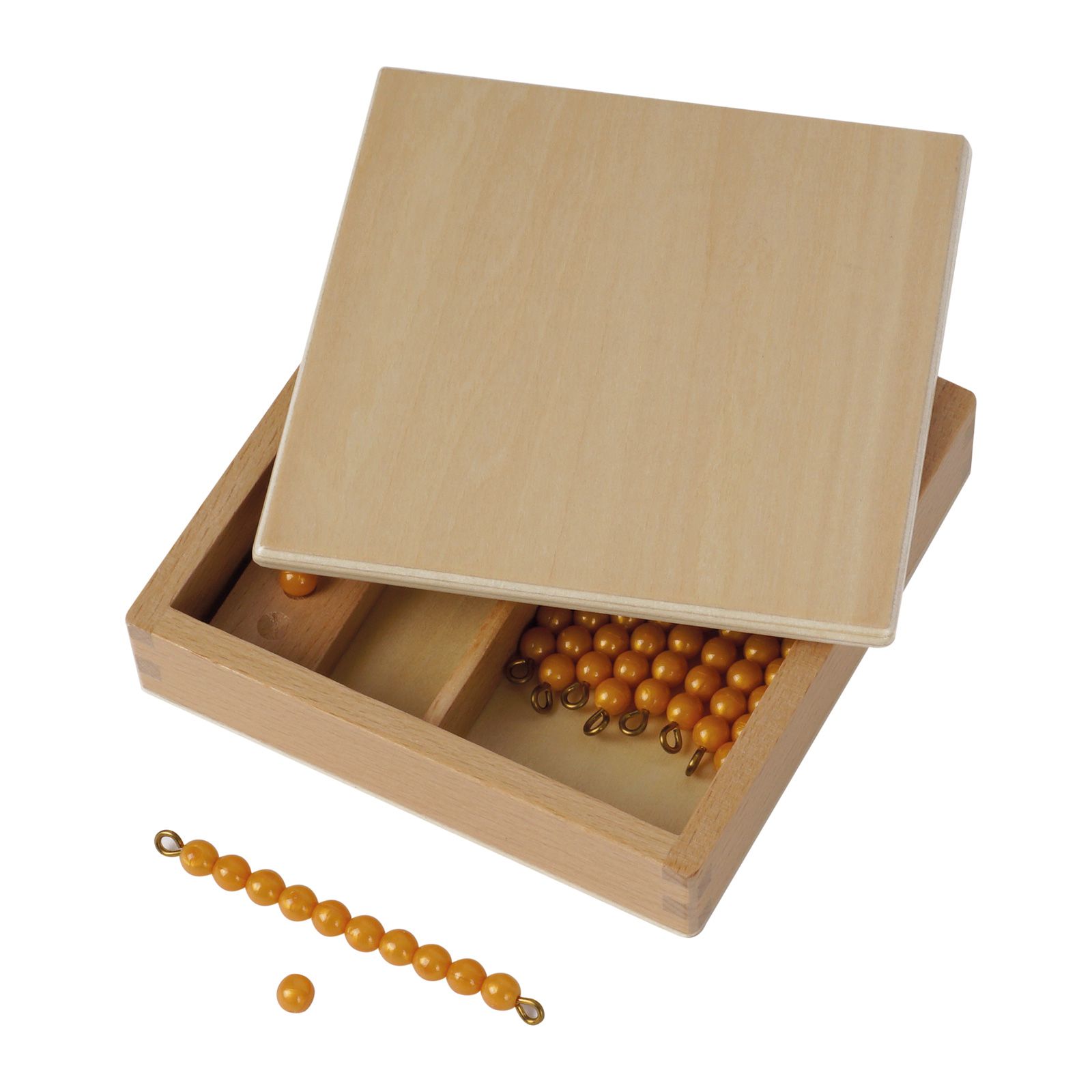 Kasten mit Zehnerstäbchen und Einerperlen