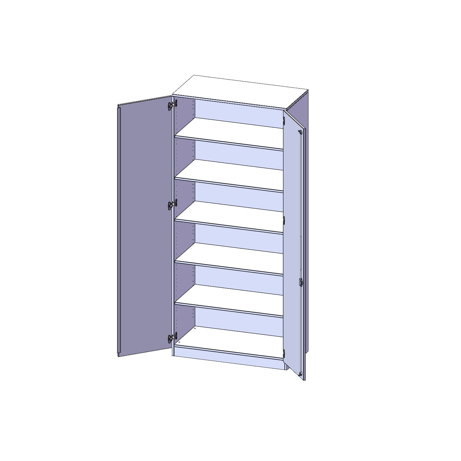 Doppeltürenschrank mit Sockel und 5 Einlegeböden, Türen abschliessbar, B 100 x H 226 x T 60 cm