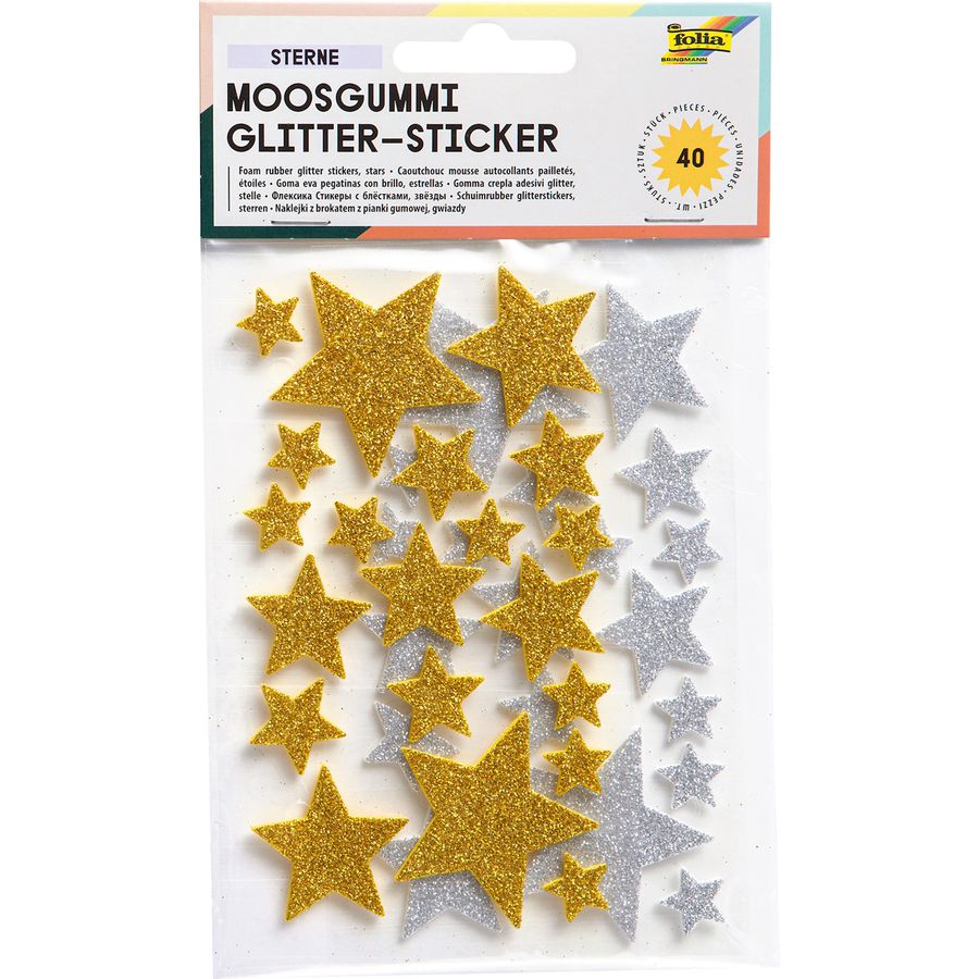 Moosgummi Glitter-Sticker Sterne selbstklebend, 40 Stk.