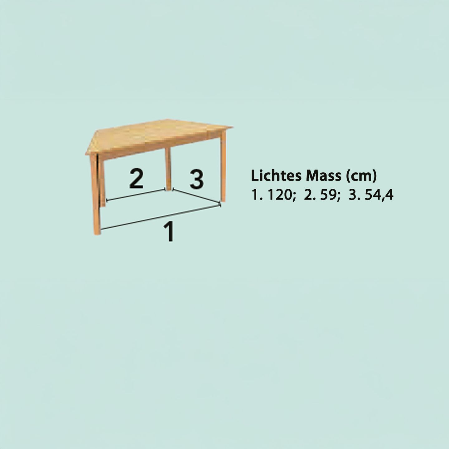 Trapez-Tisch höhenverstellbar, B 140 x H 58-76 x S 70/70/70 cm, Melaminharz Belag, fahrbar mit 2 Rollen