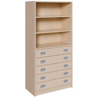 Schrank mit 5 Schubladen, oben Regal mit 2 Einlegeböden, B 102 x H 160 x T 40 cm