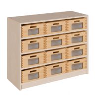Schrank mit 12 hohen Massivholzkästen mit Sichtfenster, B 102 x H 80 x T 40 cm