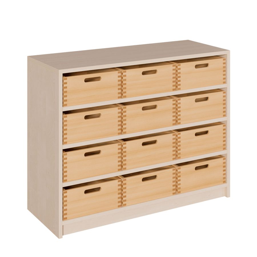 Schrank mit 12 Massivholzkästen, B 102 x H 80 x T 40 cm