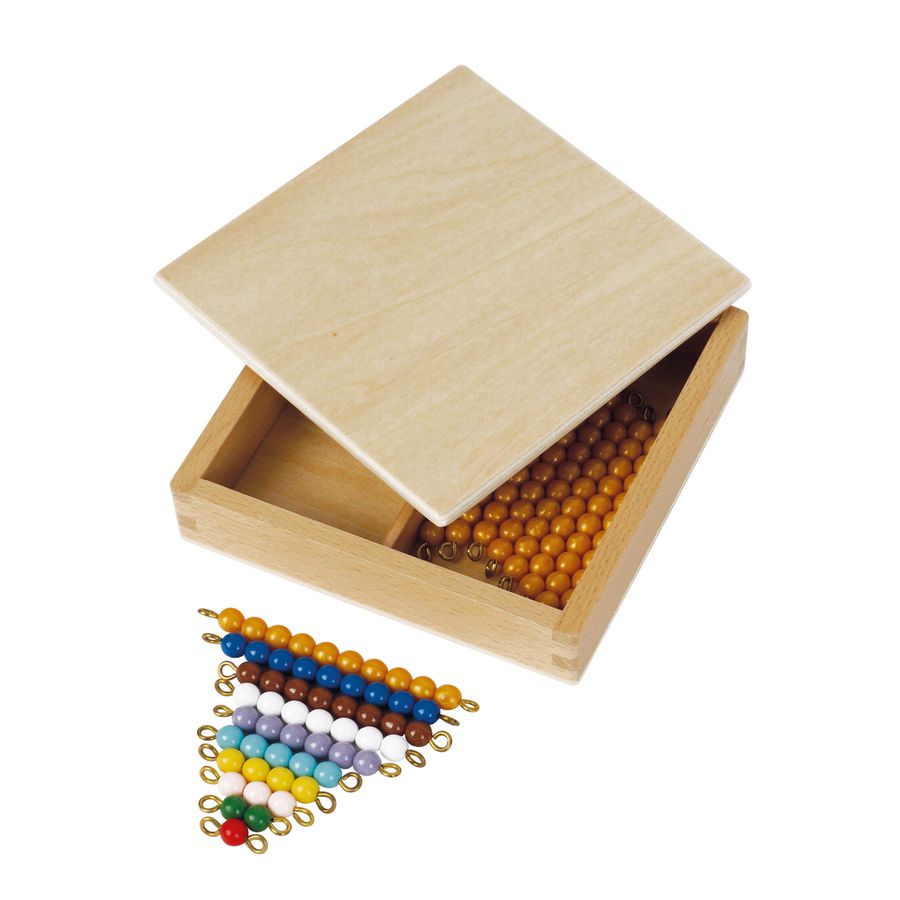 Kasten mit farbigen Perlen