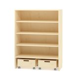 410.023.357K - Bausteinschrank mit 2 Bausteinwägen, 3 Einlegeböden, B 100 x H 130 x T 40 cm, Furnier