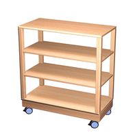 Turmregal mit Rollen mit 2 Einlegeböden, Birke massiv, B 80 x H 80 x T 40 cm