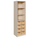 460.002.201K - Schrank mit 8 hohen Massivholzkästen, oben Regal mit 2 Einlegeböden, B 52 x H 180 x T 40 cm