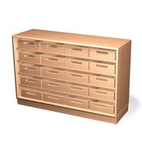Schrank mit 20 Eigentumskästen mit Sockel, Massivholz Birke, B 120 x H 80 x T 40 cm