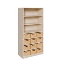 Schrank mit 12 hohen Massivholzkästen, oben Regal mit 2 Einlegeböden, B 78 x H 160 x T 40 cm