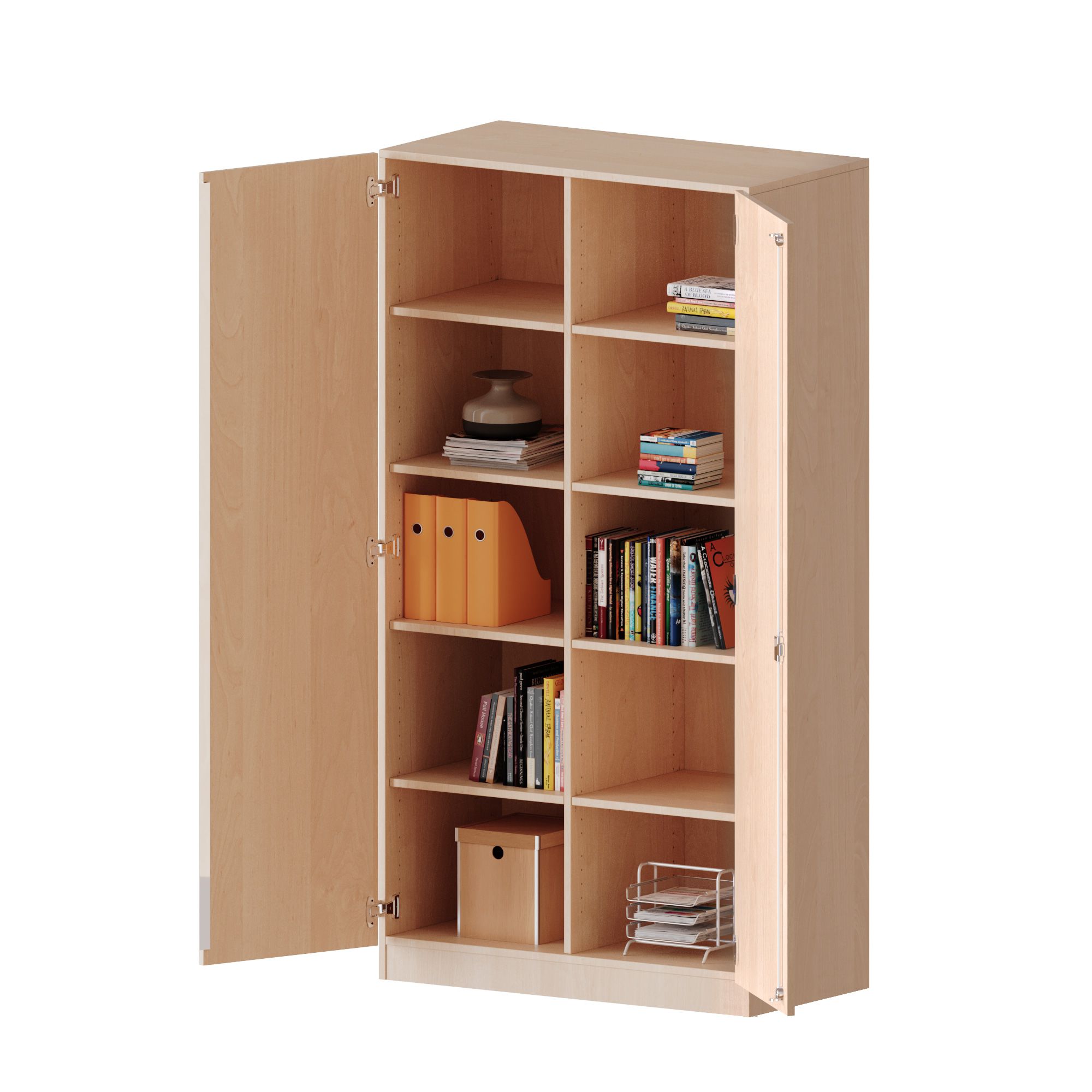 Schrank mit Sockel und 2 Türen abschliessbar, Mittelwand, 8 Einlegeböden, B 120 x H 190 x T 60 cm