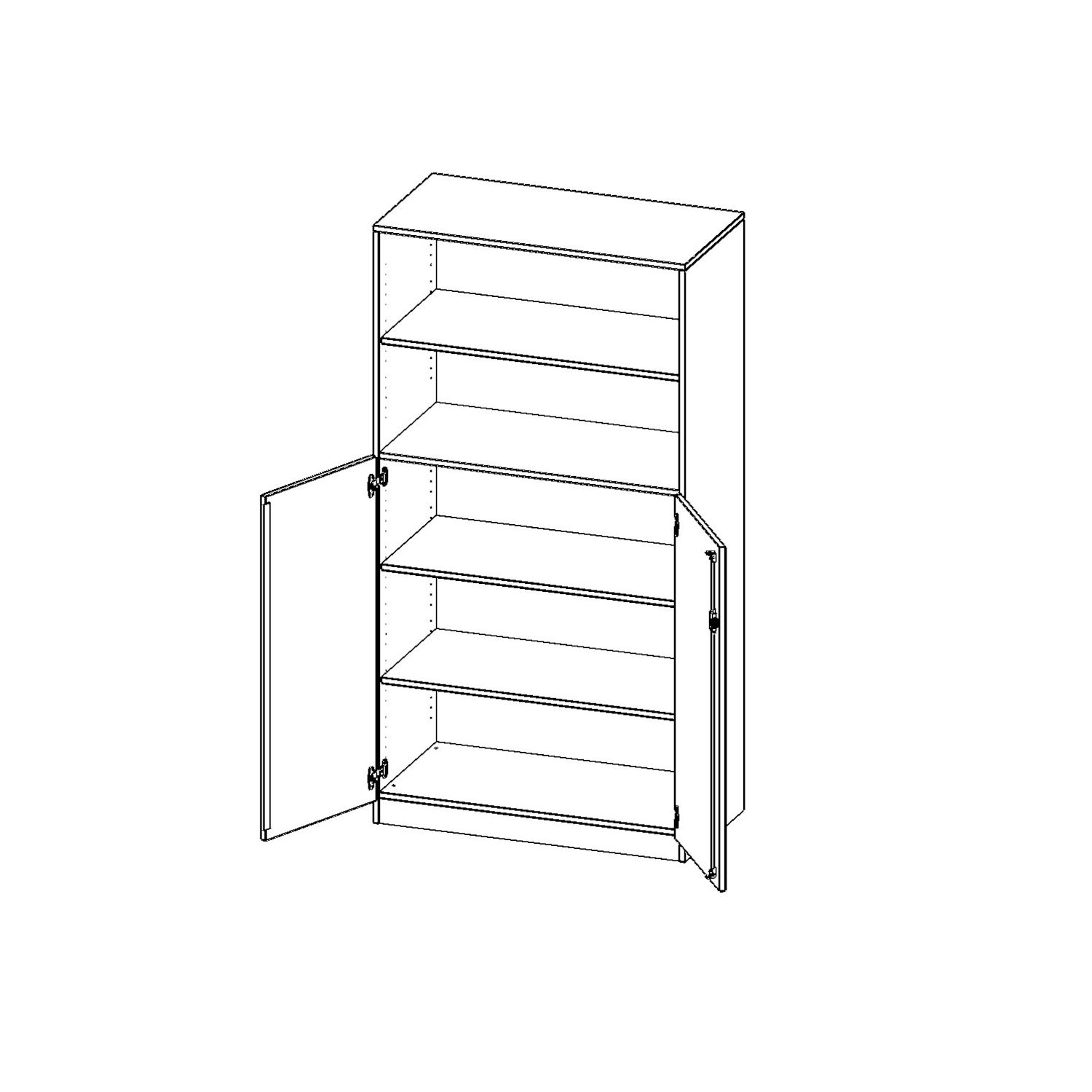 Schrank mit Doppeltüren unten und oben offenes Regal, B 100 x H 190 x T 40 cm