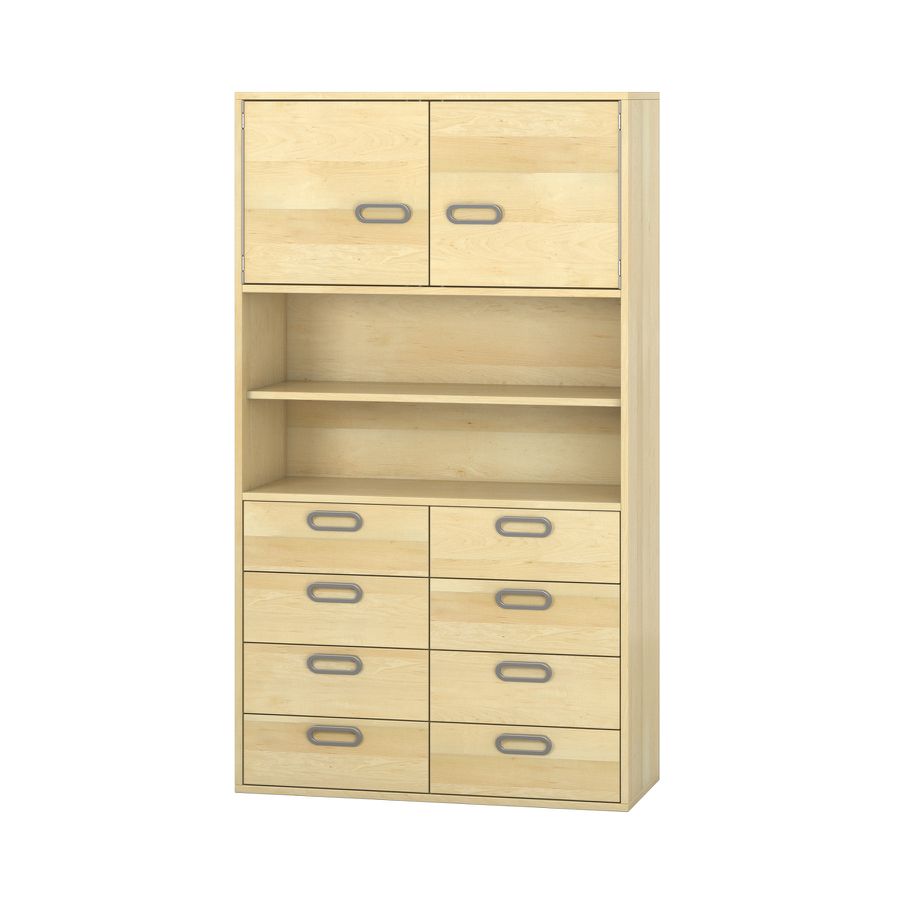 Pureo Türenschrank mit 8 Schubkästen, oben Doppeltür, Furnier
mit 3 Einlegeböden
B 100 x H 175 x T 42 cm