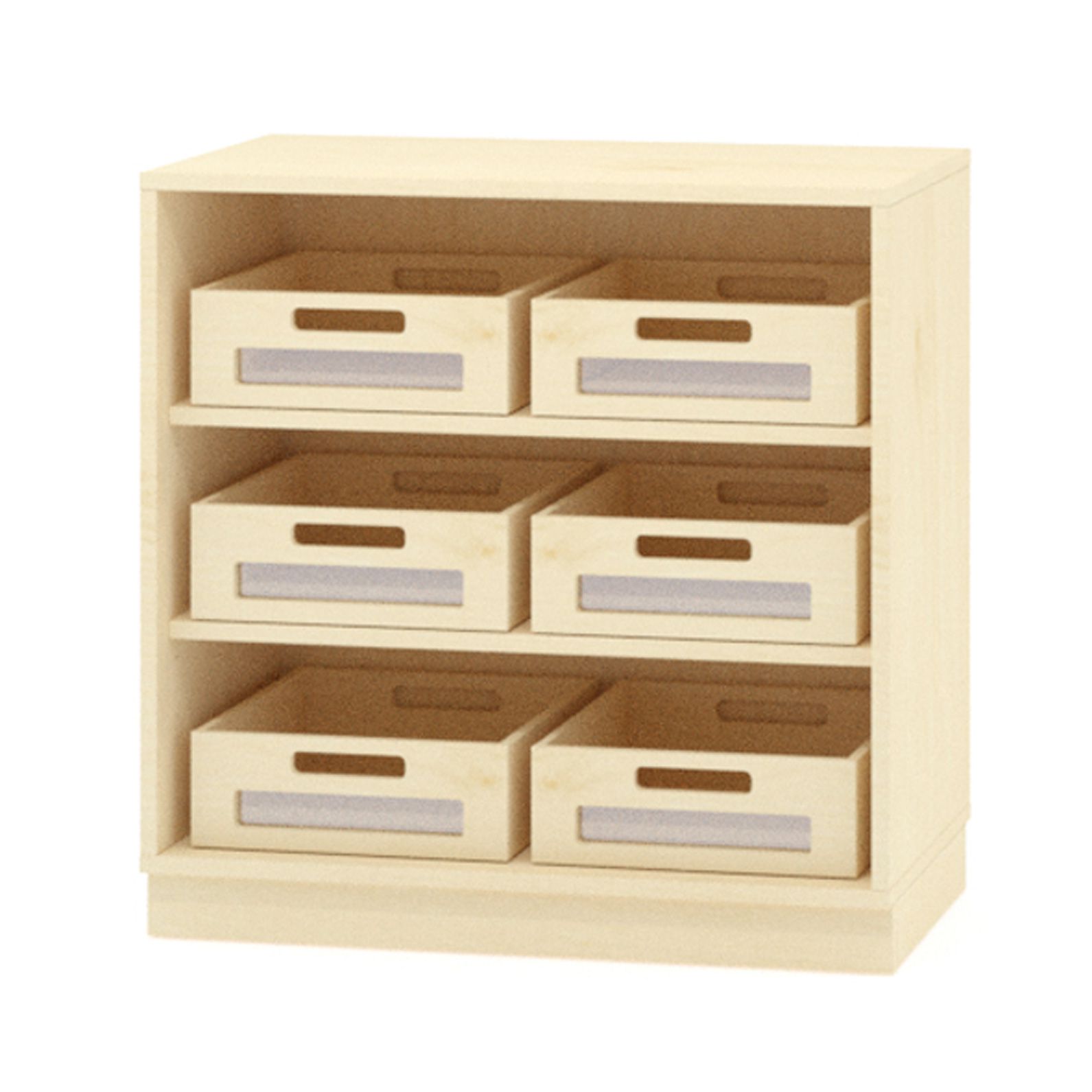 Schrank mit 6 Acryl-Materialkästen, mit Rollen, B 80 x H 80 x T 40 cm, Furnier