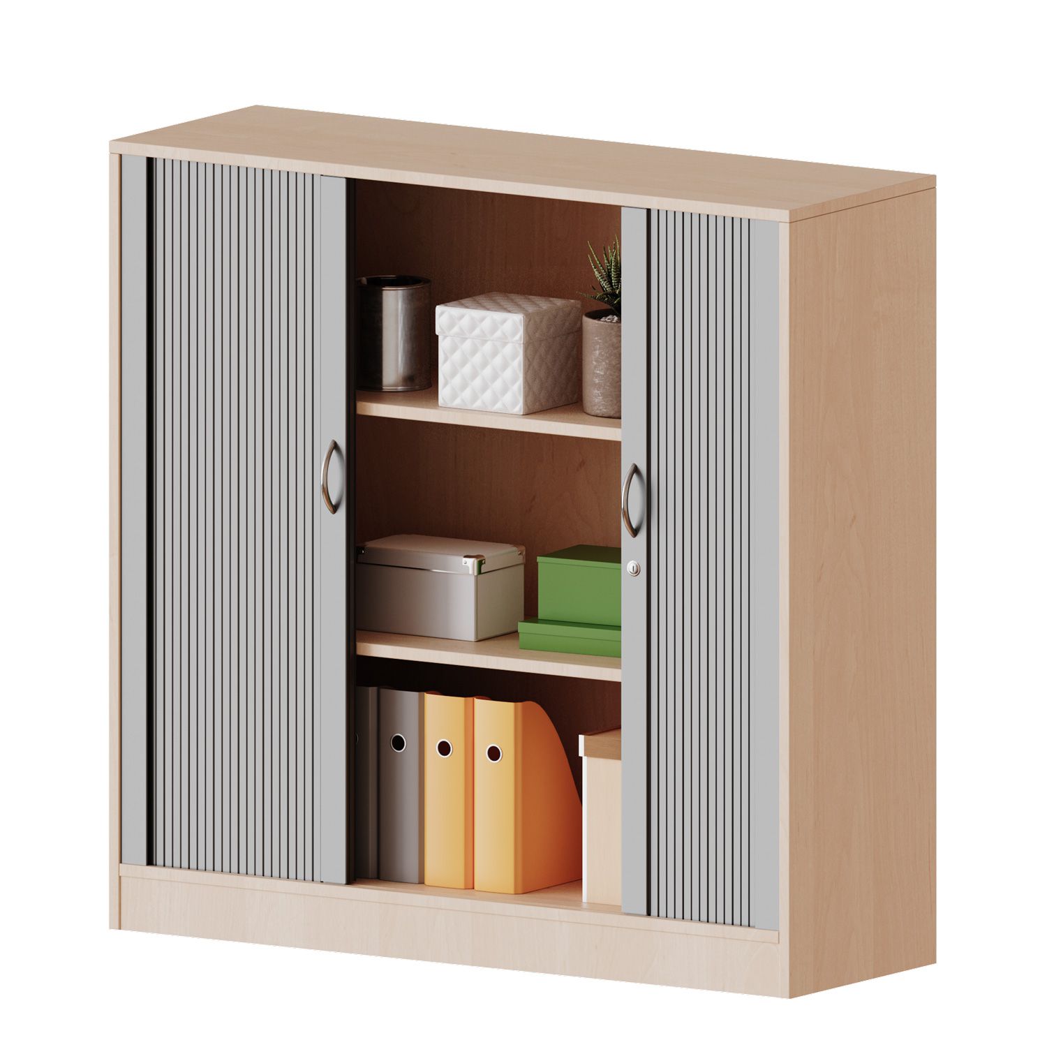 Schrank mit Rollo, Sockel und 2 Einlegeböden, abschliessbar, B 120 x H 118 x T 40 cm