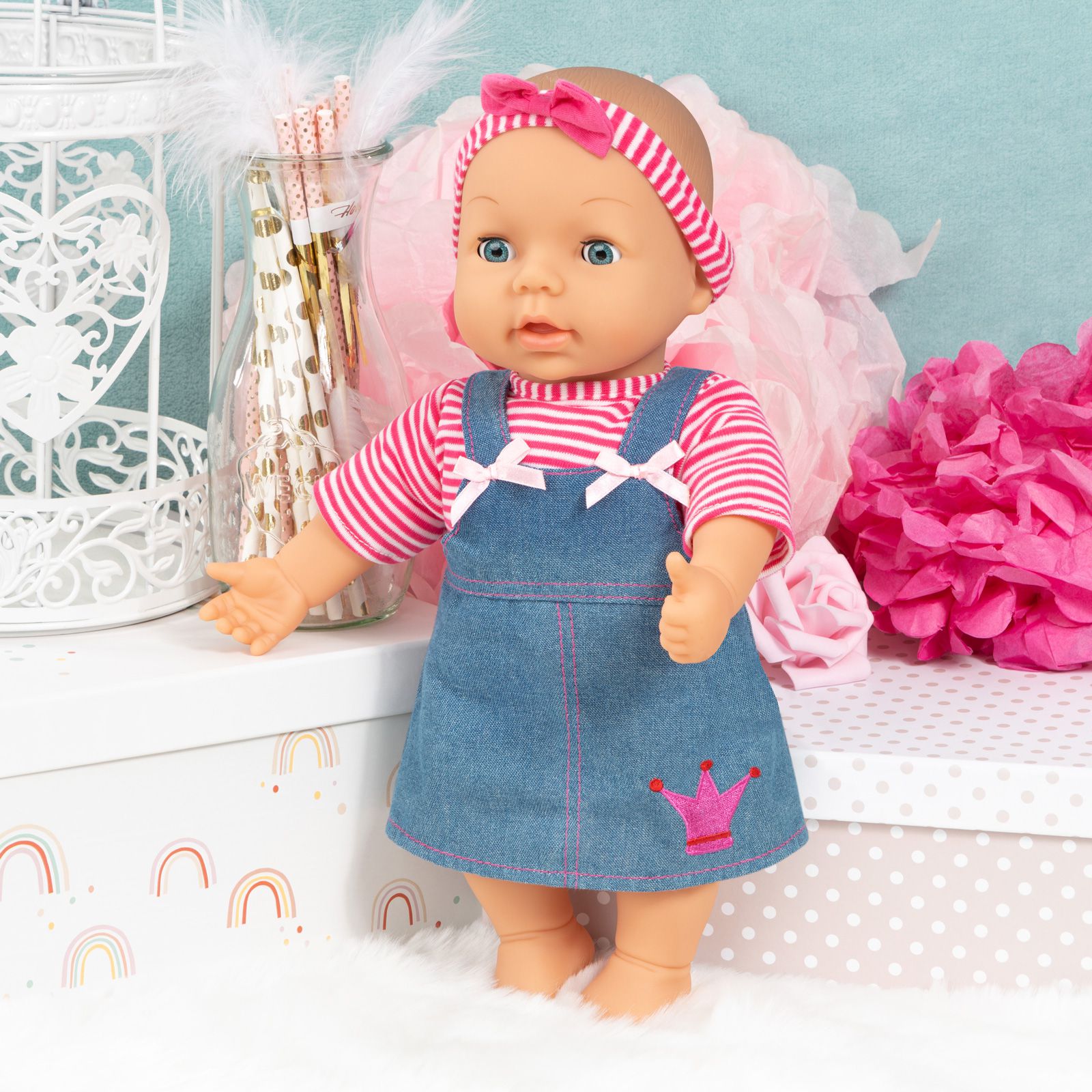 Jeanskleid mit Shirt für Puppen von 33-38 cm