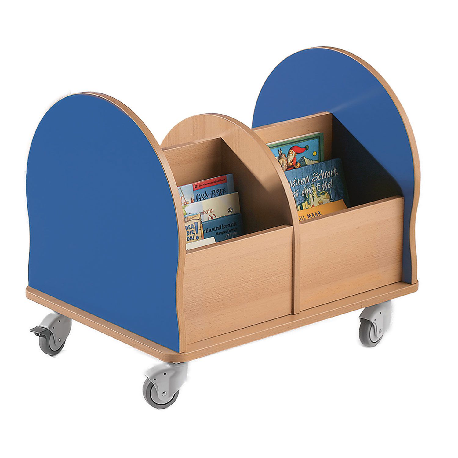 Bücherwagen mit 4 Fächern, B 75 x H 60 x T 55 cm