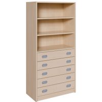 Schrank mit 5 Schubladen, oben Regal mit 2 Einlegeböden, B 78 x H 160 x T 40 cm