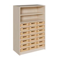 Schrank mit 21 flachen Massivholzkästen, oben Regal mit 1 Einlegeboden, B 78 x H 120 x T 40 cm