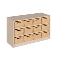 Schrank mit 12 hohen Massivholzkästen, B 102 x H 60 x T 40 cm