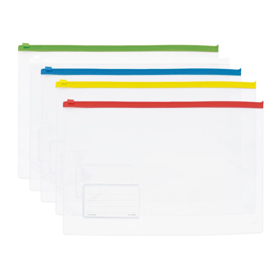 Set Utensilien-Taschen A4 transparent, 5 Stück