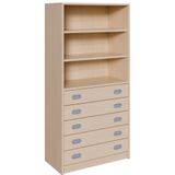 460.002.184K - Schrank mit 5 Schubladen, oben Regal mit 2 Einlegeböden, B 78 x H 160 x T 40 cm