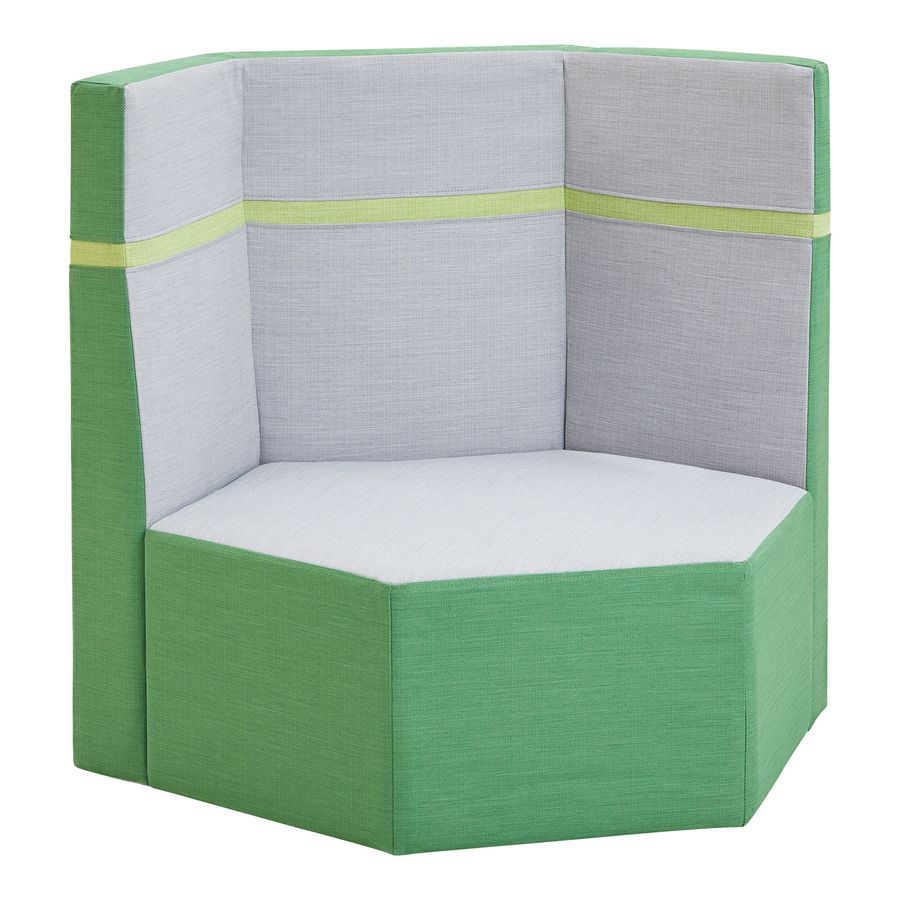 Podest Sechseck mit 3 Rückenlehnen und Stoffbezug