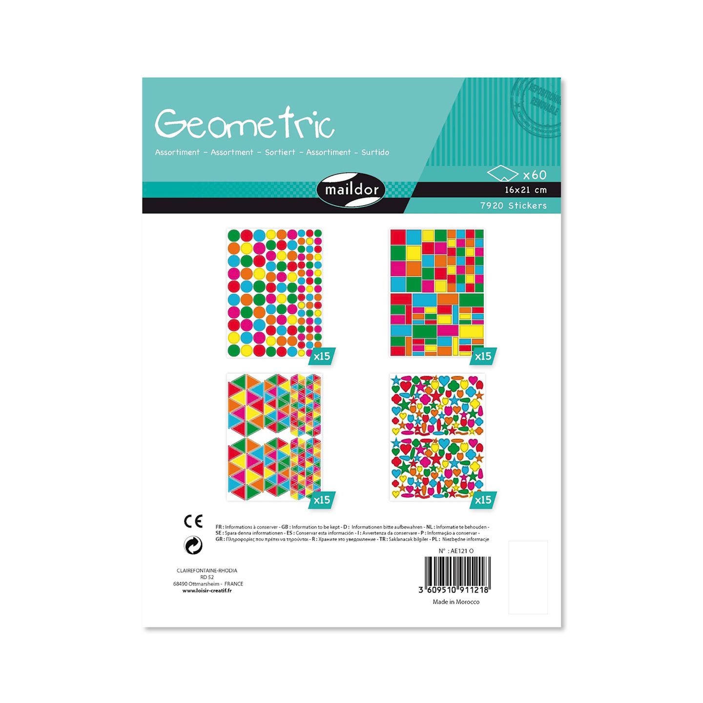 Geometrische Formen sortiert, Sticker, 60 Bogen, 7920 Stk.