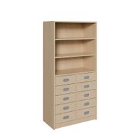 Schrank mit 10 Schubladen, oben Regal mit 2 Einlegeböden, B 78 x H 160 x T 40 cm