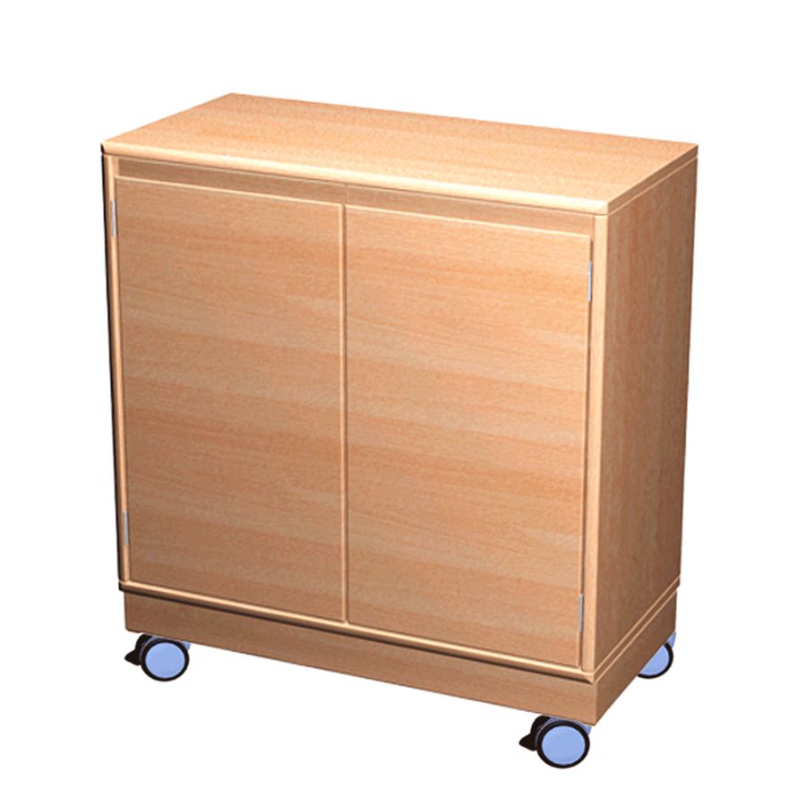 Materialschrank mit Doppeltür und Rollen, mit 2 Einlegeböden,Massivholz Birke, B 80 x H 80 x T 40 cm