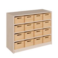 Schrank mit 16 hohen Massivholzkästen, B 102 x H 80 x T 40 cm