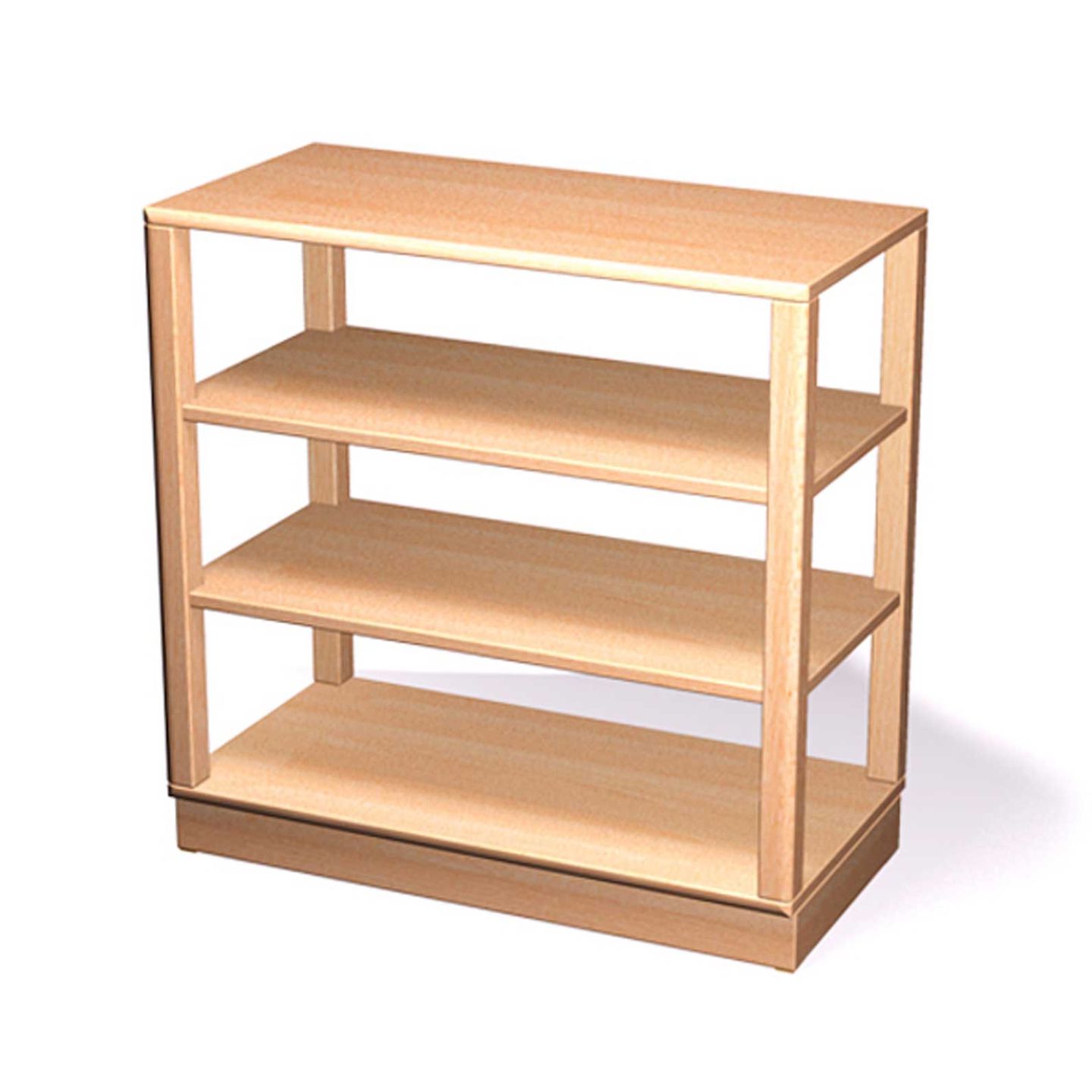 Turmregal mit Rollen mit 2 Einlegeböden, Birke massiv, B 80 x H 80 x T 40 cm