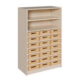 460.002.247K - Schrank mit 21 flachen Massivholzkästen, oben Regal mit 1 Einlegeboden, B 78 x H 120 x T 40 cm