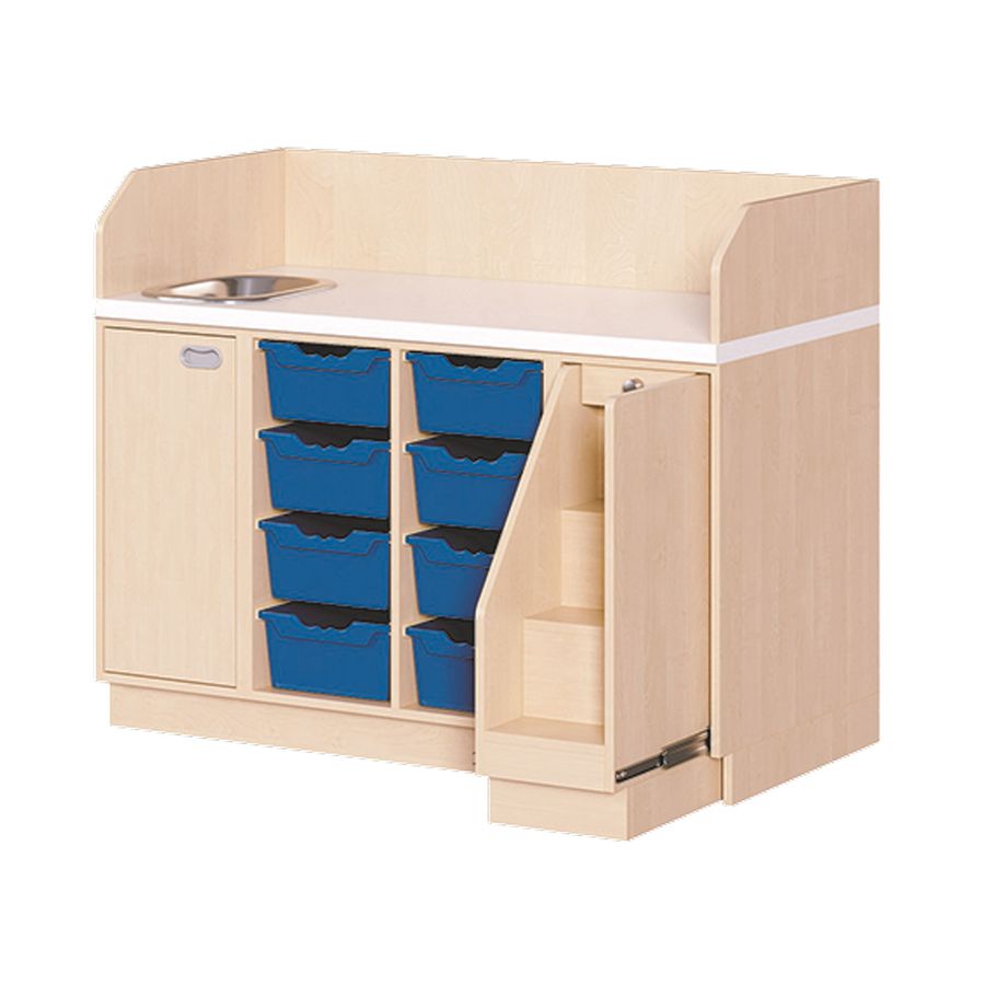 Wickelkommode mit 8 hohen Boxen, B 107 x H 113 x T 91 cm, dreireihig, Aufstieg rechts