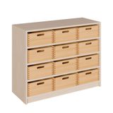 460.002.265K - Schrank mit 12 hohen Massivholzkästen, B 102 x H 80 x T 40 cm