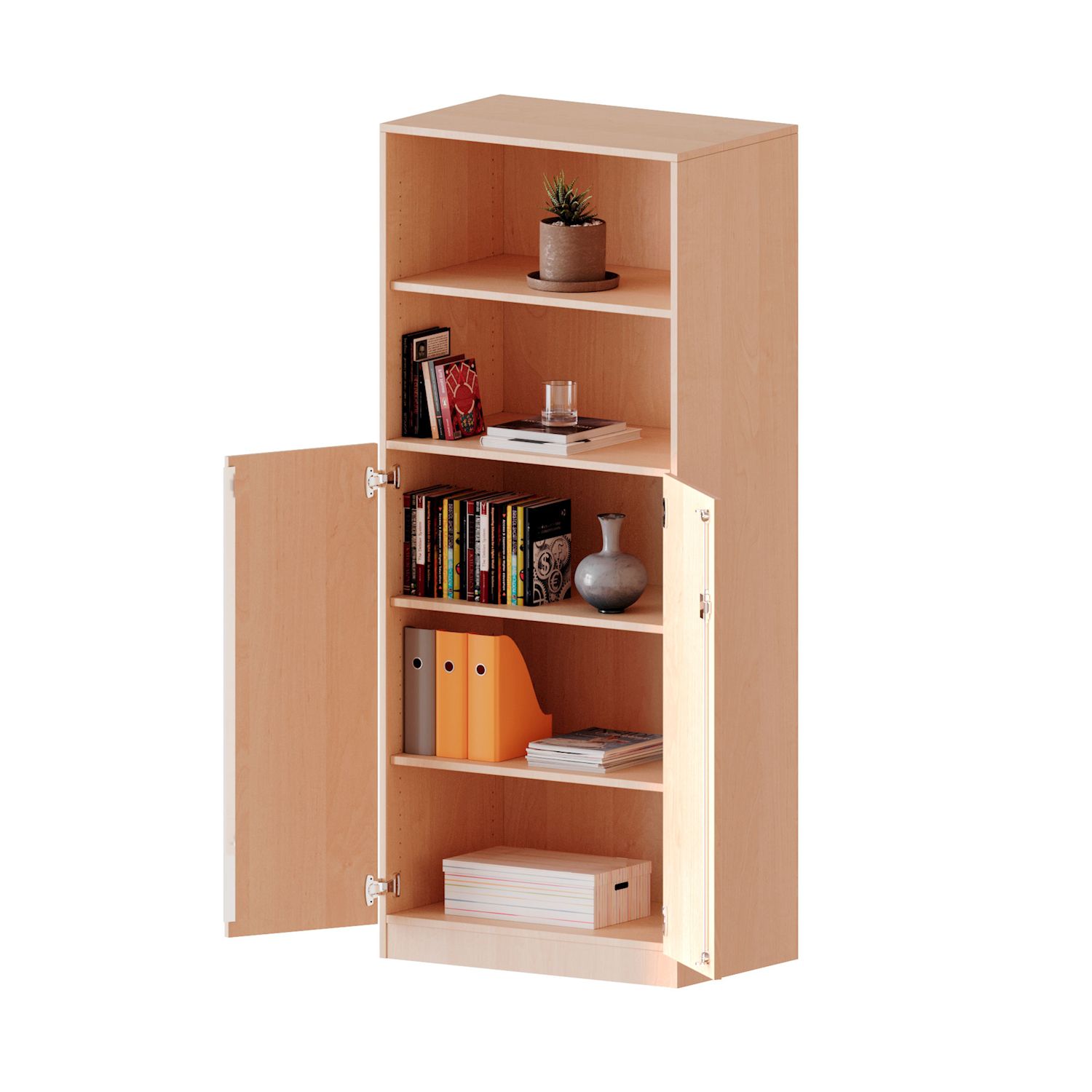Schrank mit Doppeltüren unten und oben offenes Regal, B 100 x H 190 x T 40 cm